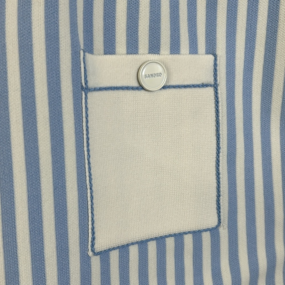 Sandro Paris Bleus Stripe print High rise Knitted Mini Skirt Pocket 42 US 10 NEW - Picture 6 of 13